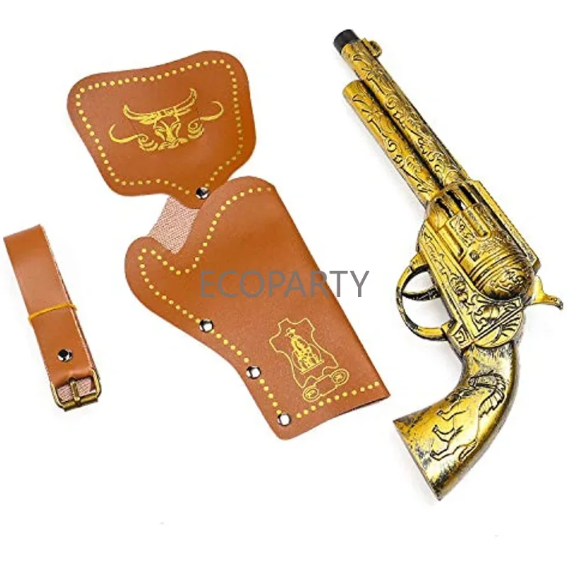 Cowboy Costume Accessories Cowboy Hat Bandanna Toy Guns with Belt Holsters Cowboy Set for Halloween Party Dress Up Six Piece Set