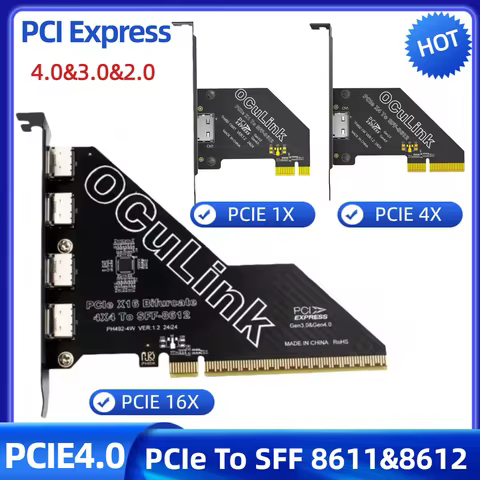 TISHRIC PCIE 4.0 X16 X4 X1 To SFF 8611&amp;8612 Expansion Card PCI E To Oculink Adapter PCI-E SSD U.2 OCUlink SFF-8612 Controller