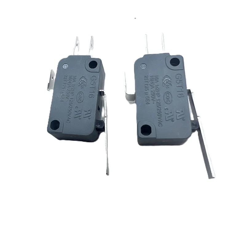 2Pcs G5T16 3‑Pin Micro Switch, Silver Contacts, 16A 125/250VAC, Momentary Limit Switch with Lever Arm, UL CQC Certified