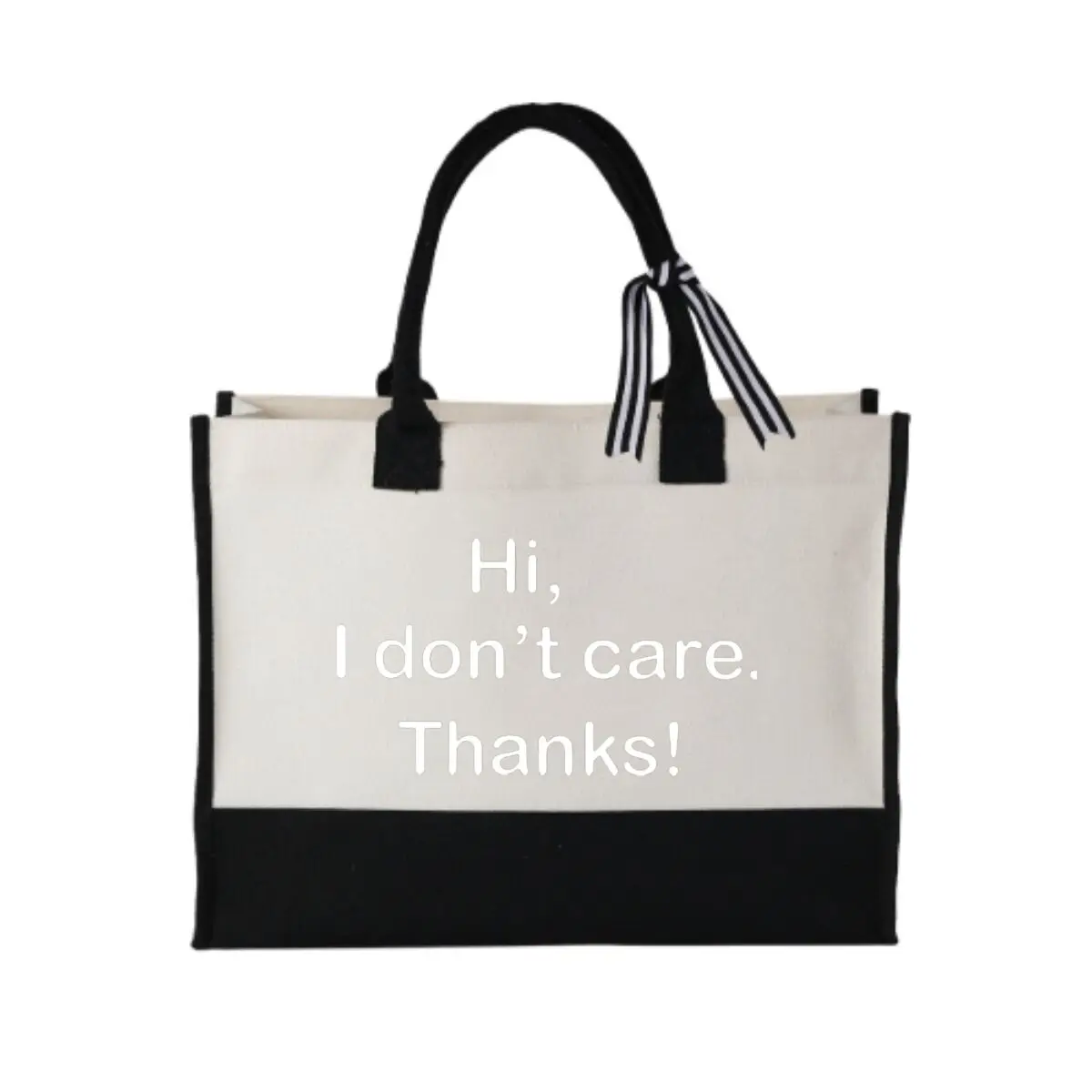 

Hi, I Don’t Care Humor Text Pattern Casual Shopping Tote Simplicity Patchwork Canvas Tote Bag
