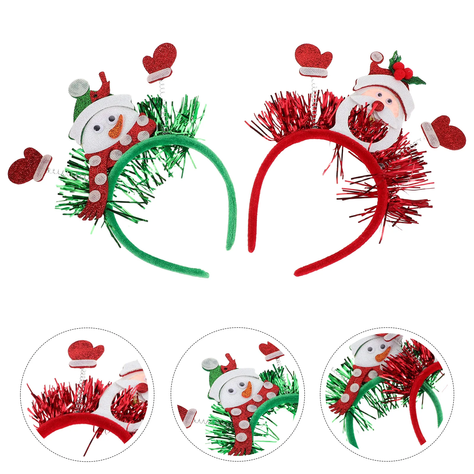 

2Pcs Xmas Tinsel Head Boppers Snowman Santa Hair Bands Holiday Event Accessories Festive Party Supplies Photo Booth