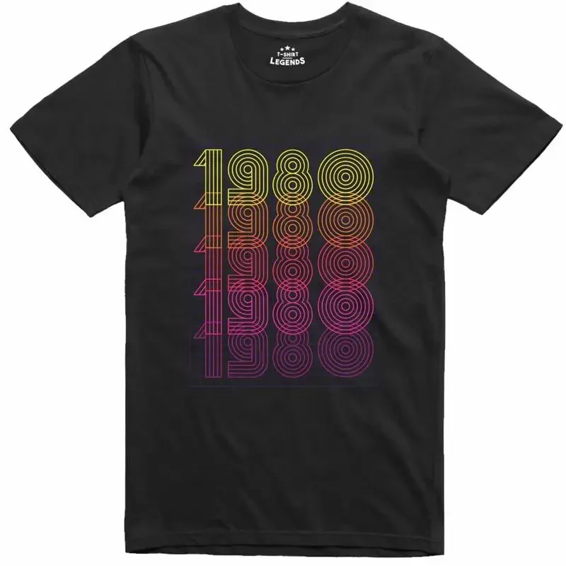 Camiseta Hombre Estilo Retro de los 80, Corte Normal, Algodón Hilado en Anillos