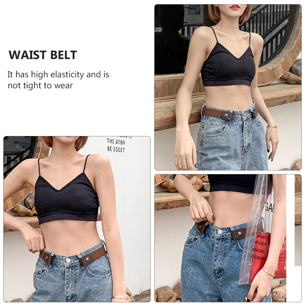 

2pcs Stretch For Jeans Invisible No Buckle Elastic Waist Strap Adjustable High Elasticity Pu Canvas Material Perfect For