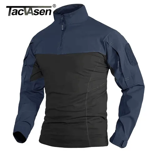 Imagen 1 del producto TACVASEN-camisetas de manga larga para hombre, camisa con cremallera y bolsillos, al aire libre para senderismo, jersey de entrenamiento, 1/4