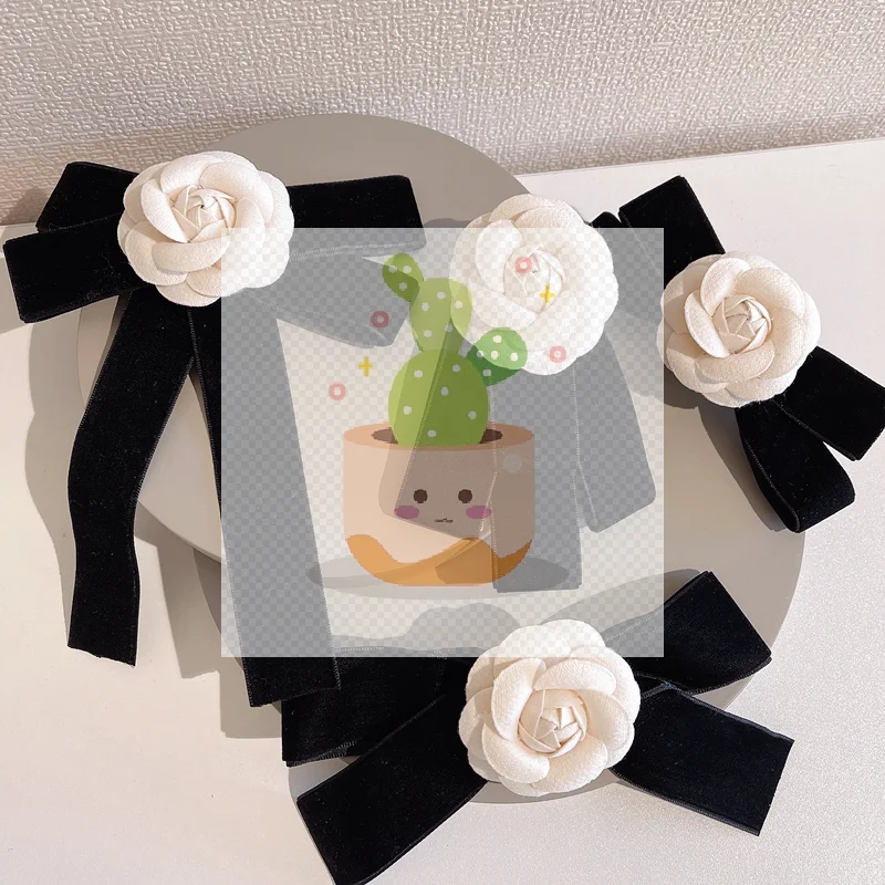 1 قطعة ربطة القوس فيونكة المخملية السيدات كلية نمط قميص طوق دبابيس النسيج زهرة الكاميليا بروش خمر حفل زفاف بروش للنساء #6