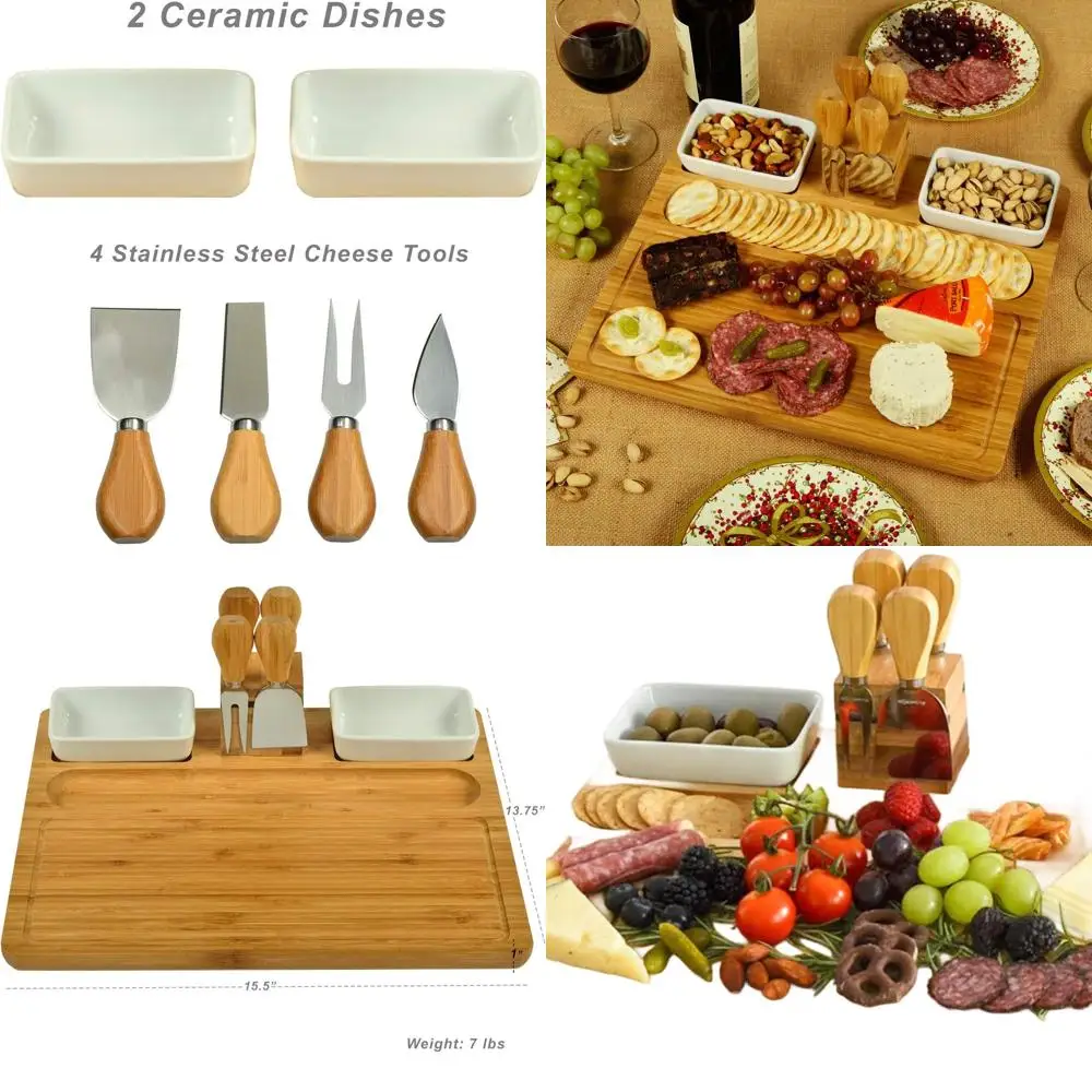 

USA Designed & Certified Bamboo Cheese Board with 4-Piece Tool Set