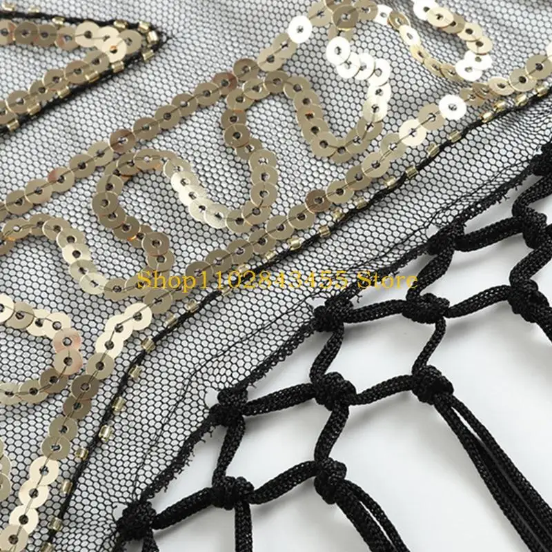 

49MC 1920s Sequins Fringe Evening Shawl for Women Decorative Shoulder Wrap