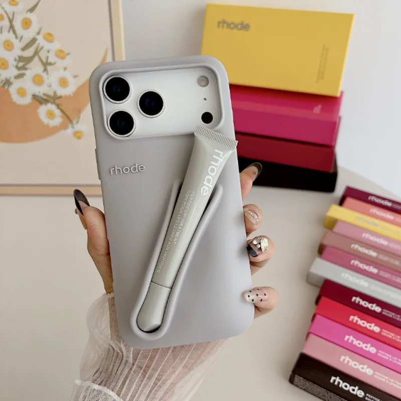 Populaire Rhode Lipglosshouderhoes voor iPhone 18 17 Pro Max Air 14 15 16, anti-val siliconen stijlvolle dagelijkse must-have accessoire