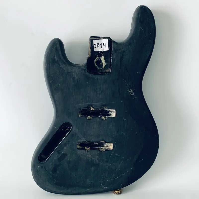 

iB921 Left Hand Jazz Bass Matte Black Color with Paint and Wood Damages Semi Finishing Bass Guitar Body DIY Replace USE