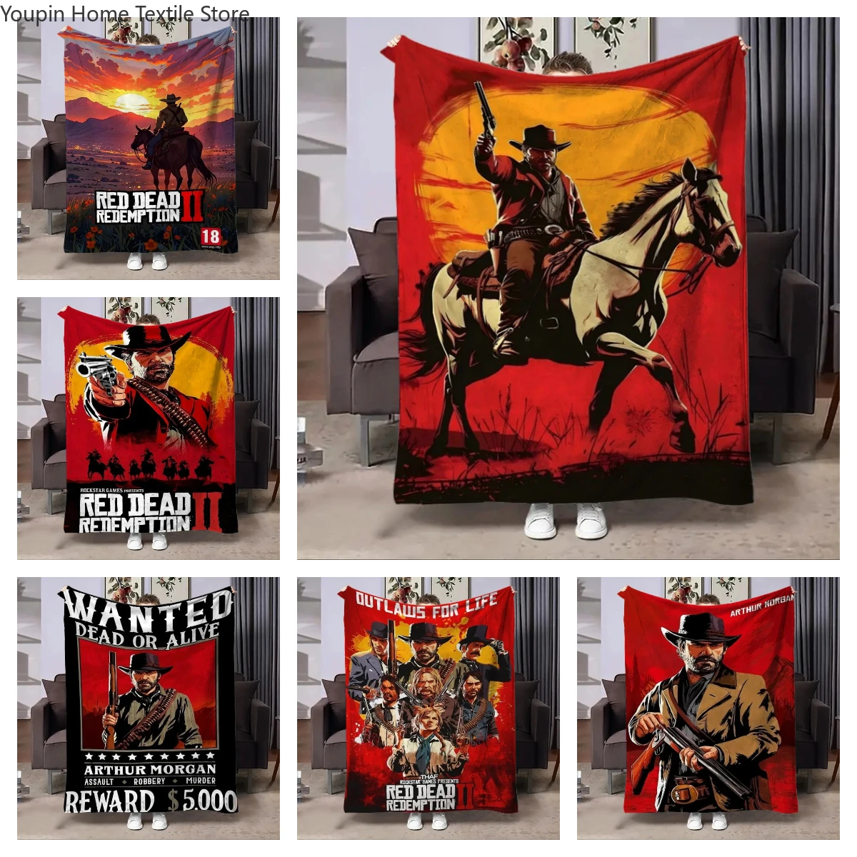 

Game R-Red Dead-Redemption Hot Figures Flannel Blanket Home Sofa Lunch Break Blankets Children Student Blankets Nap Cover Kid