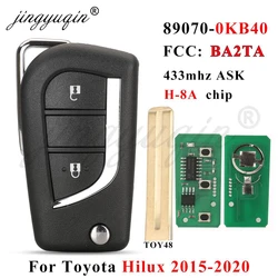 jingyuqin 89070-0KB40 FCCID BA2TA 2 Buttons Remote Flip Key 433MHz H-8A Chip FOB For Toyota Hilux 2015 2016 2017 2018 2019 2020
