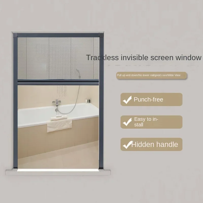 Trackless, no drilling, folding, sliding screen window, bathroom, retractable mosquito proof aluminum alloy customization