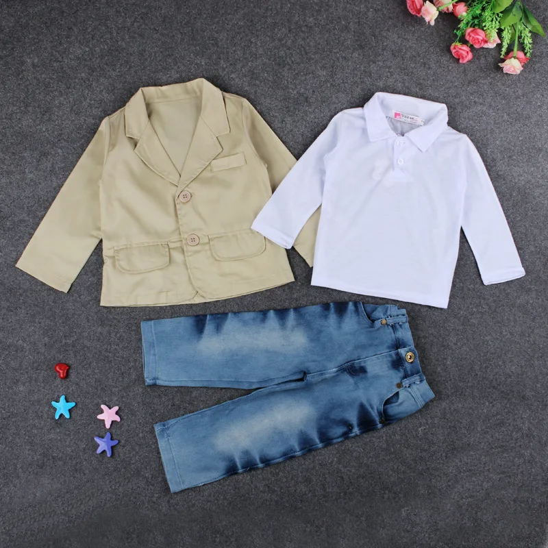 Children Suits Kids Fashion Gentleman Boys Clothes Shirt+Jeans+Jacket Baby Set Toddler Boy Clothing Spring Autumn Outfits BC1007