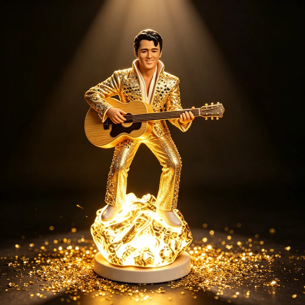 Vintage Elvis Singer Solar Garden Lamp Hand Painted Resin Sculpture Auto Dusk-On Waterproof Outdoor Yard Lawn Ornament for Music
