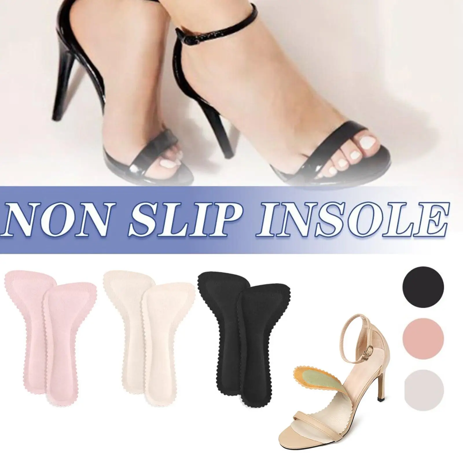 1Pair Self-adhesive Sandals Insoles Antislip Sweat-absorbent Soft Bottom Shoes Seven-point High-heeled Stickers Pads Non-sl P7R8