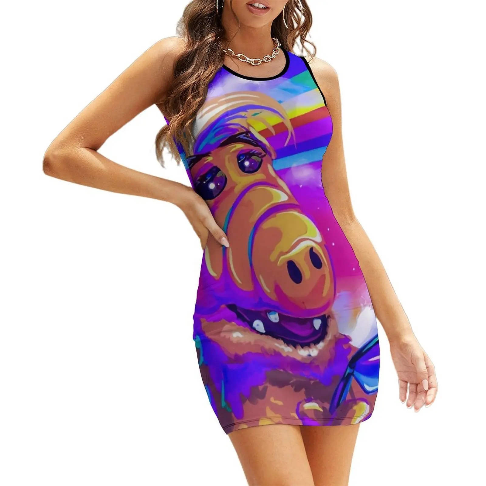 

Rainbow Alf Sleeveless Sundress Female dress luxury dress birthday dress for women summer korean women