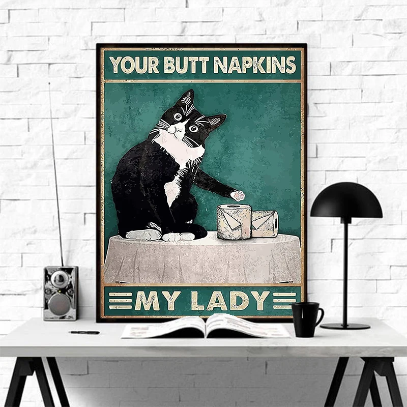 Are You Pooping Posters Bathroom Funny Bathroom Sign Canvas Painting Cute Black Cat Print Wall Art Picture Toilet Decoration