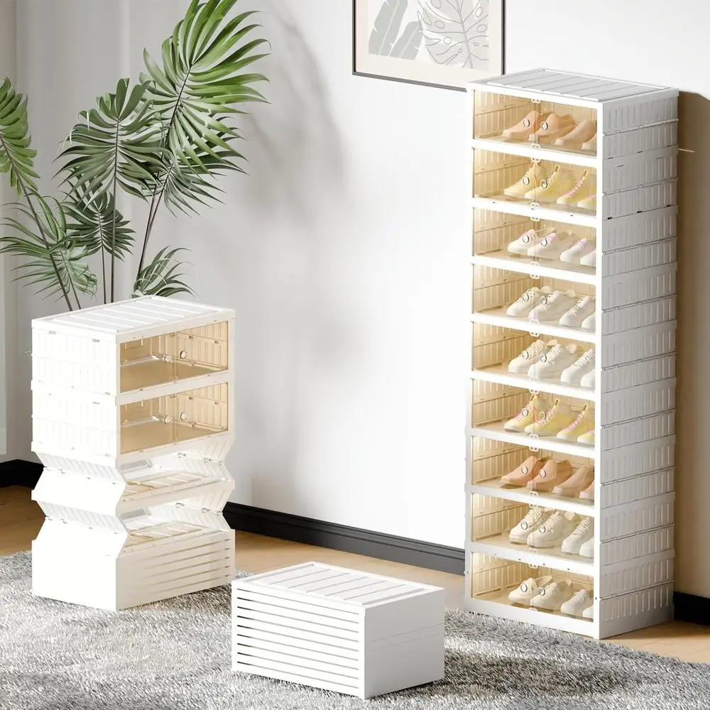 

Shoe Rack Organizer Storage Box 9 Tiers-18 Pairs, Portable olding Shoe Rack or Closet Entryway, Collapsible Shoe Cabinet with Ma