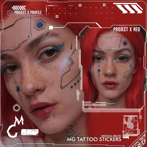 Imagen 2 del producto Pegatinas de tatuaje Cyberpunk para hombres, tatuajes falsos temporales, escritura gótica, mejora de tatuajes, duradero, arte impermeable, pegatina corporal