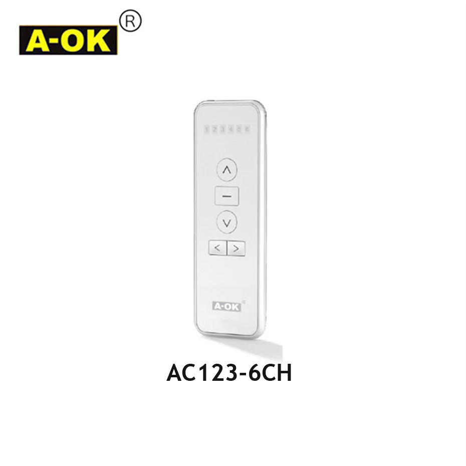 A-OK-AC123 Controle Remoto, RF433Transmissor para Um Motor Elétrico Cortina OK, Controle Sem Fio Casa Inteligente, 1, 2, 6, 16 CH