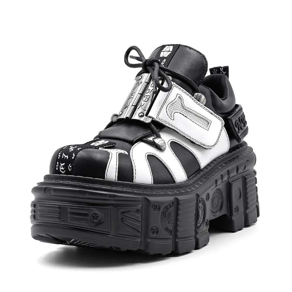 

Gothic ankle rock boots, thick soled metal decorative platform sports shoes, new punk style men's and women's shoes, lace up sho