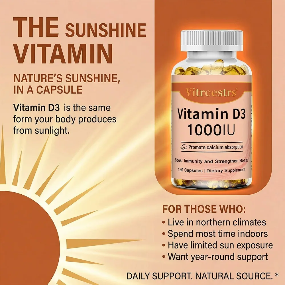 Vitamin D3 1000iu for Immune Support, Healthy Muscle Function, and Bone Health - Non-GMO, Gluten Free, 120 Vegetable Capsules