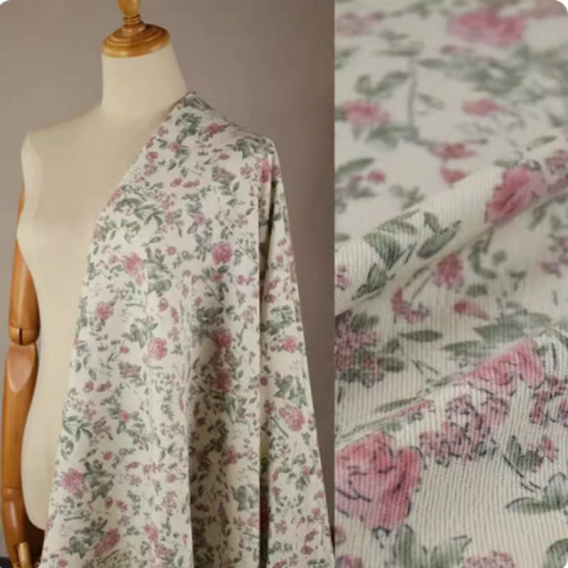 Bloem Boom Tak Print Corduroy Stof, Witte Bodem, Herfst, Winter Jurk, Jas, Schoenoppervlak, Handgemaakt Weefsel, T2118