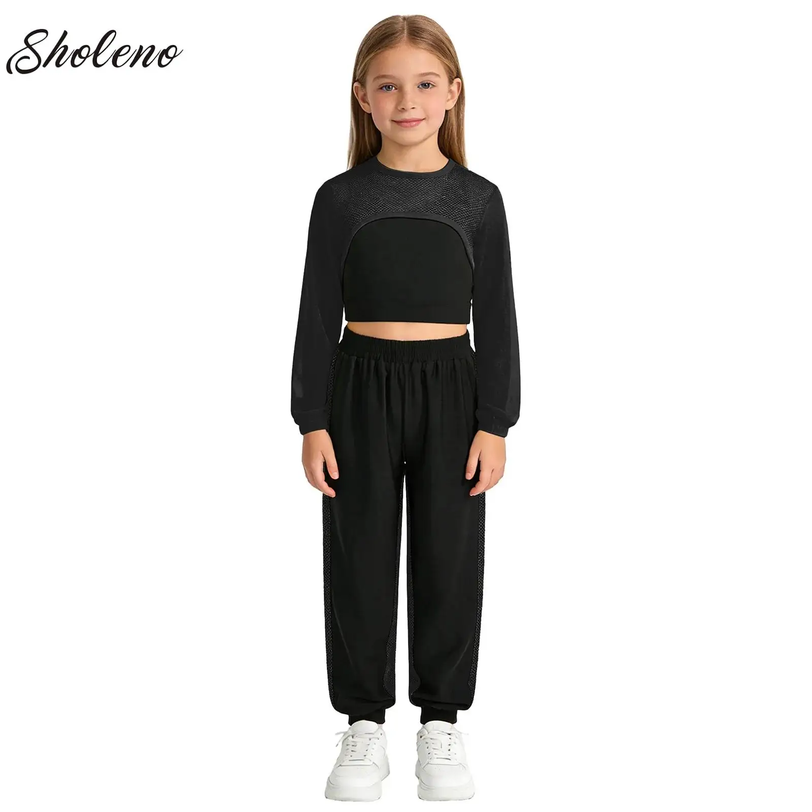 

Children Jazz Dance Modern Cheerleading Hip Hop Costume For Kids Girls Crop Top Vest And Pant Performance Outfits Clothes Set