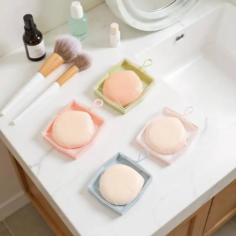 Bolsa de cosméticos de plástico transparente, estuche de almacenamiento de viaje portátil para esponja, sin polvo, organizador de cosméticos, 1/5 Uds.