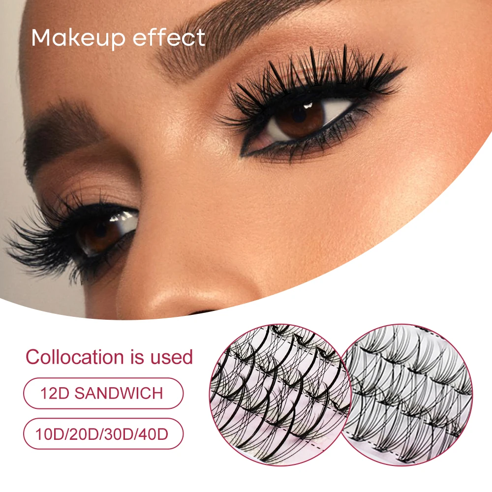 Fadvan Diy Cluster Wimpers M Sandwich Individuele 100 Pcs Warmte Gebonden Zelftransplanterende Wimpers Natuurlijke Oogmake-Up Tools
