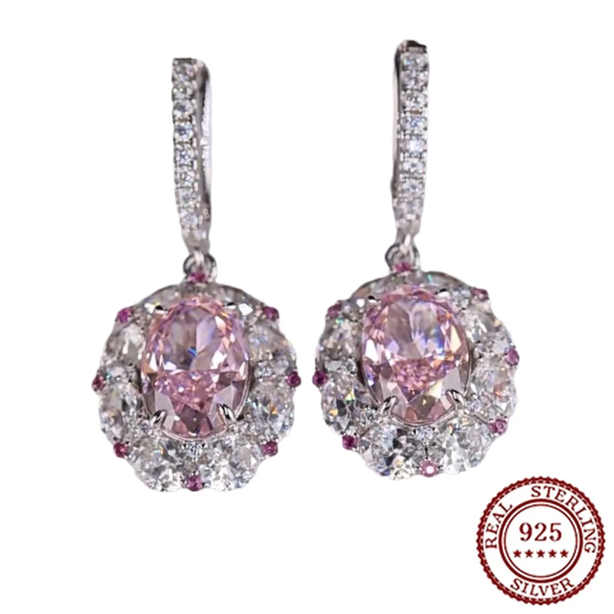 

2025 New Trend 925 Sterling Silver Classic Temperament, Atmospheric Fashion, Classic Egg Shaped Pink Stone Earrings
