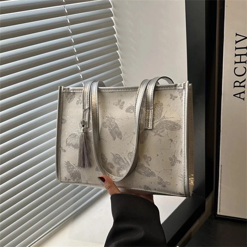 

Fashion Chinese Style Butterfly Print Shoulder Bag High Capacity Tote Commuter Bag Girl Portable Storage Bag Cute Women Bag Gift