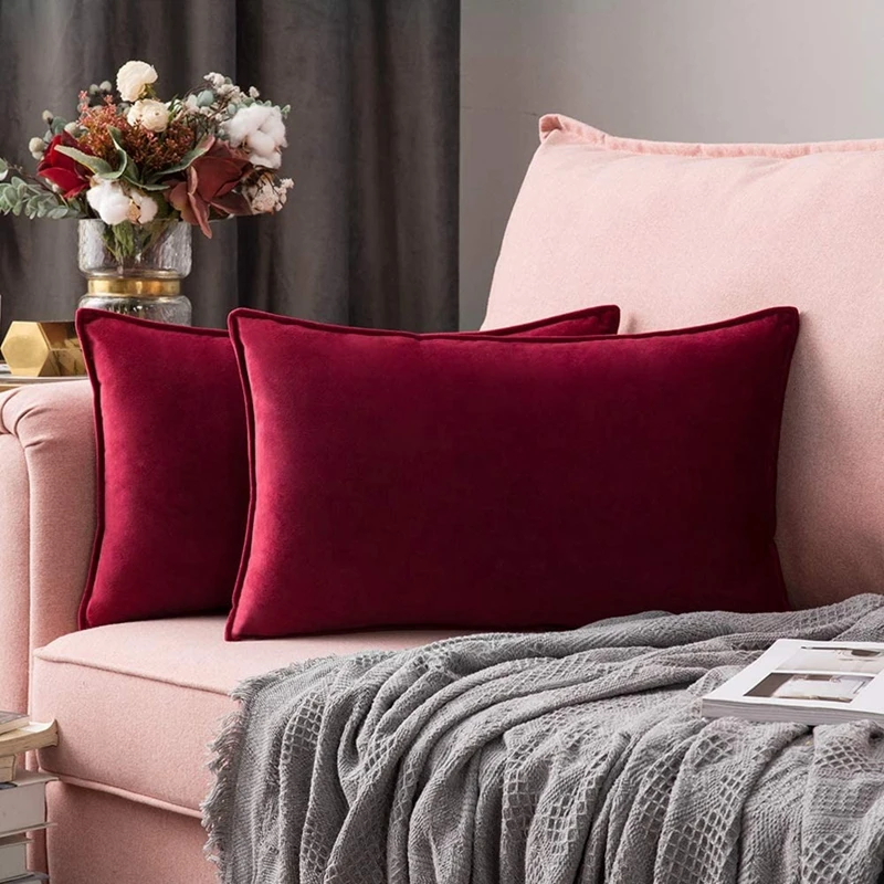 2pcs Set Velvet Pillow Covers Christmas Red Decorative Cushion Cases for Sofa Bedroom Modern Gift 30x50/45x45/50x50/60x60cm