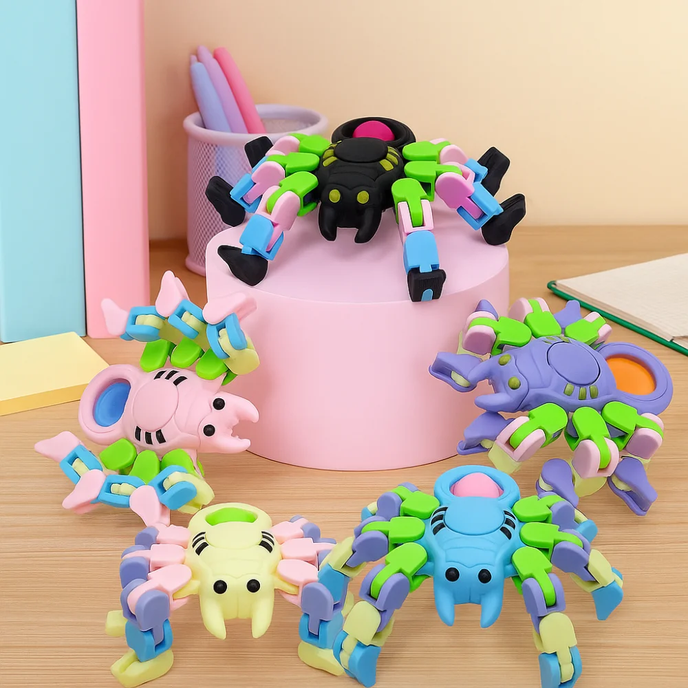 10 pçs/set Corrente Transformável Mecânica Fidgets Giroscópios Animais Dos Desenhos Animados Transformar Wacky Track Spinner