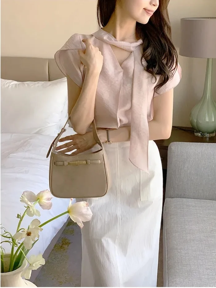 

Корейский универсальный летний новый шарф-платок с V-образным вырезом и рукавами, подходящий для любого сезона, женская повседневная рубашка