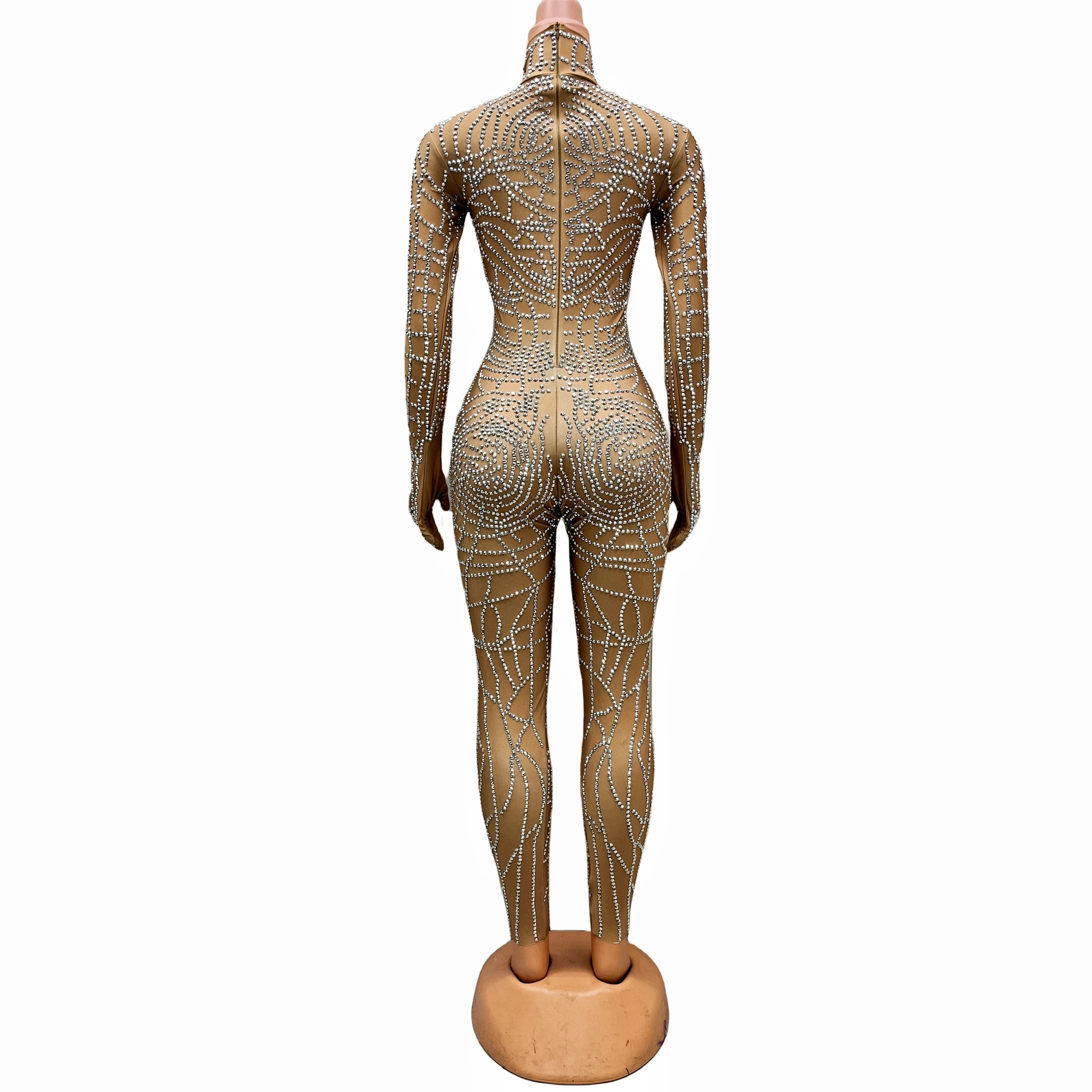 Glänzende silberne volle Strass Bodysuit sexy nackten Geburtstag feiern Overall Nachtclub Sänger Tanz Stretch Leggings