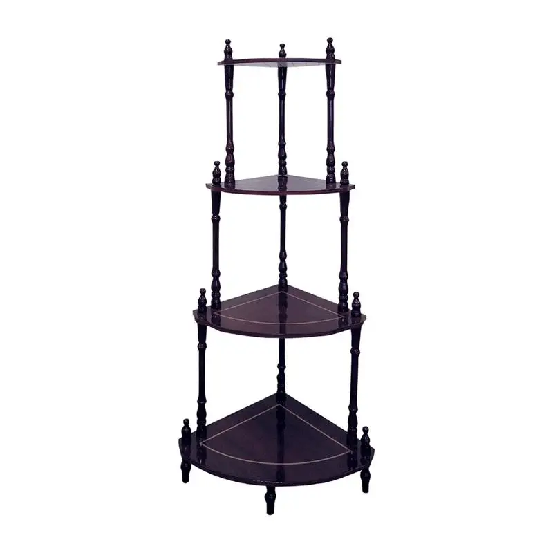 

39" Tall 4-Tier Corner Shelf, Wooden Stand, Cherry Finish, Space-Saving Design for Home & Office Storage, Easy Assembly, Ideal