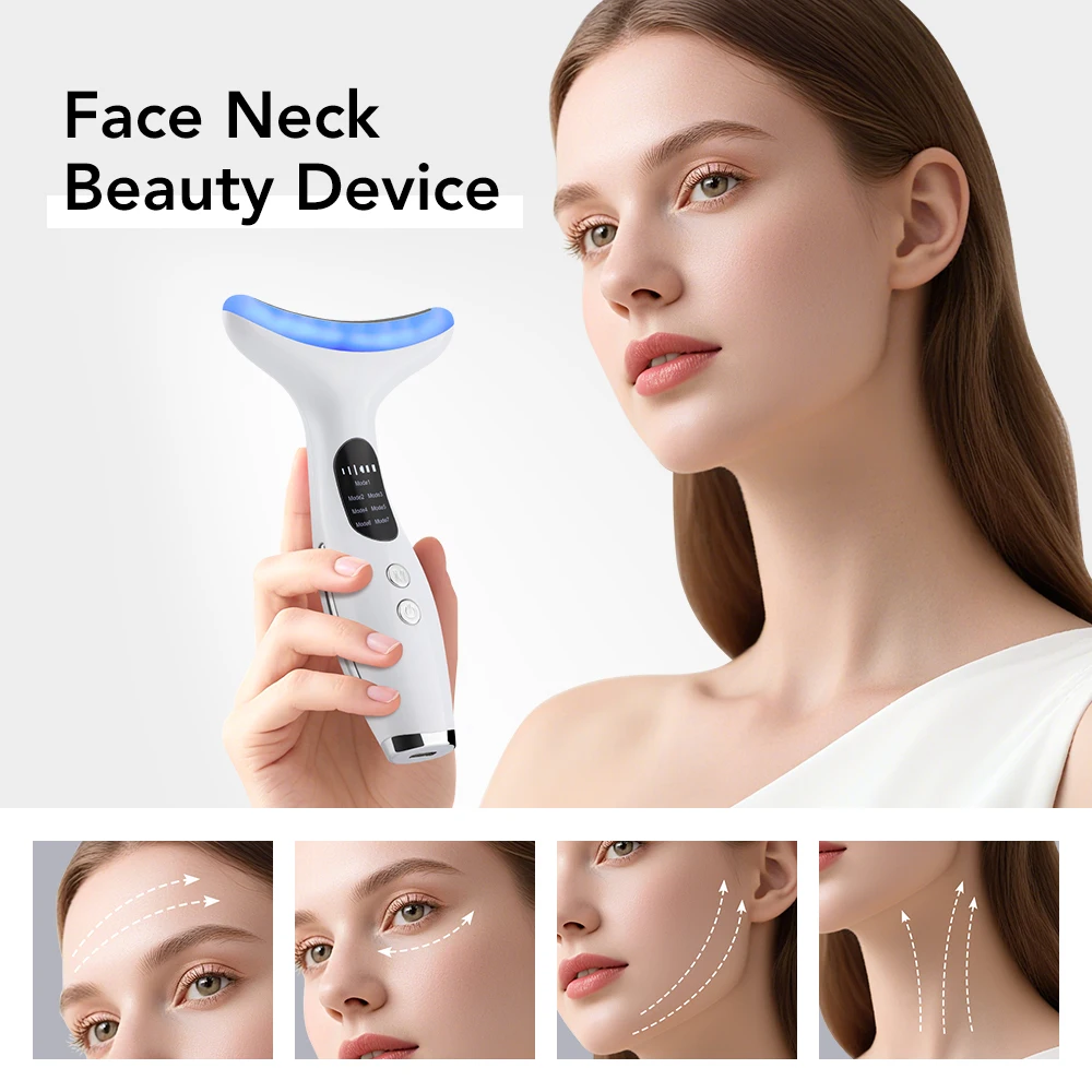 Ems pescoço dispositivo de beleza aquecimento vibração 7 modos led fóton pescoço rosto duplo queixo levantamento aperto massageador ferramentas cuidados com a pele