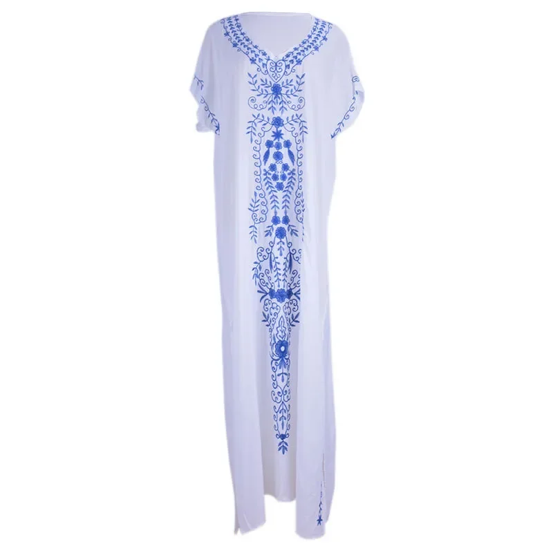 New Cover-up  Maxi Dress 2022 Robe De Plage Embroidery Beach Cover Up Sarong Women Beach Pareo Tunic For Beach Swimwear