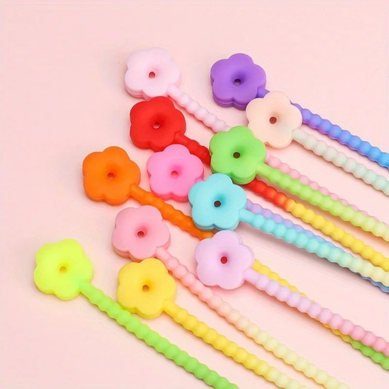 Macaron Pastel Gradient Silicone Zip Tie Key Ring Flexible Reusable Cable Organizer Cute Handbag Hanging Jewelry Charm Gift
