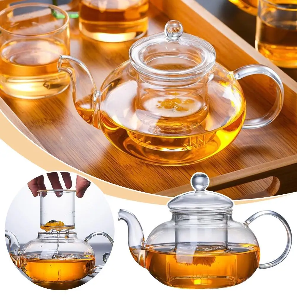 600/800/1000ml Filterable Heat-resistant Thickened Glass Teapot High Borosilicate Glass Flower Tea Pot Heatable Glass Tea Set