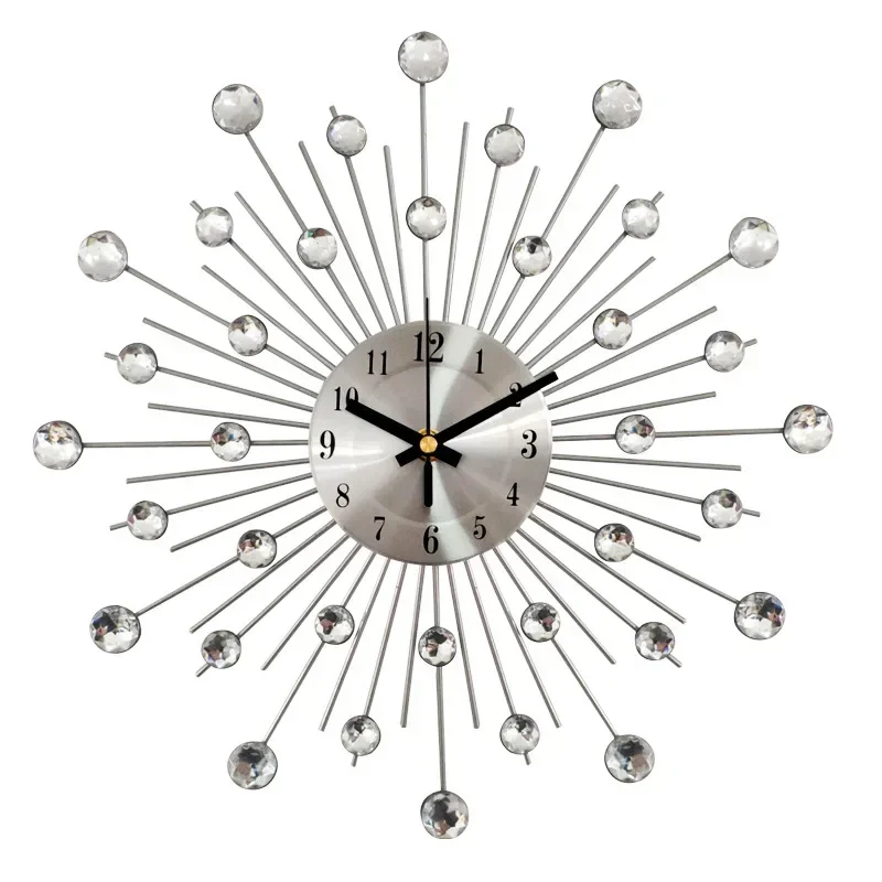 Iron Art Creative Living Room Decorative Silent Sweeping Wall Clock Silver Gold Dots On Radiation Linear High Density Dial Plate