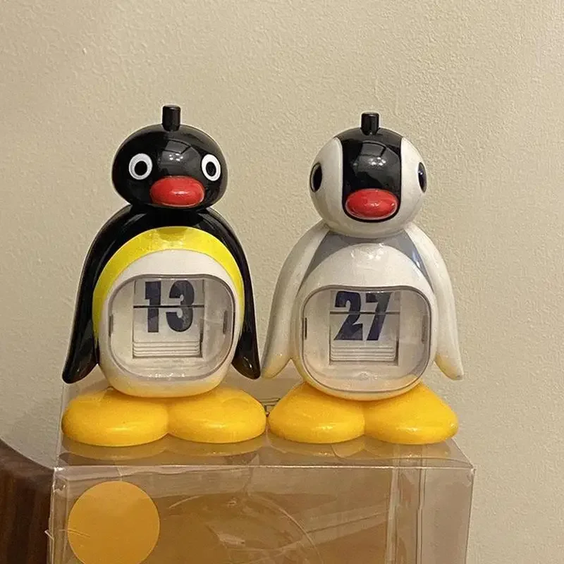 Cute Retro Penguin Calendar Ornament Creative Desktop Small Doll Decoration Bedroom Living Room Offices Home Decoration