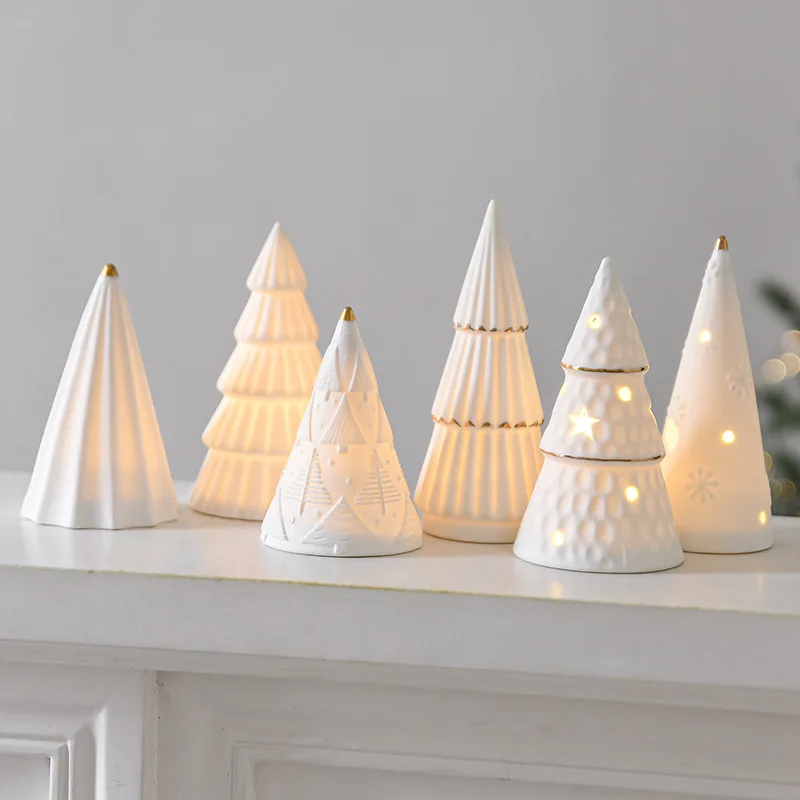Christmas Ceramic Mini Christmas Tree Desktop Ornament Holiday Gift Decoration