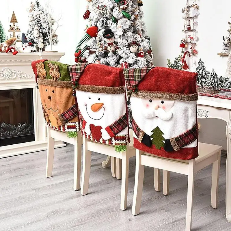 Themed Chair Cover, 1 Count Cute Snowman/Elk Design Chair Slipcover, Festive Decoration Home Living Room Bedroom D