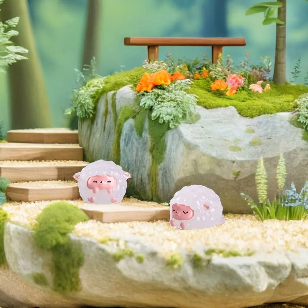 12Pcs Luminous Mini Resin Sheep Figures for DIY Fairy Garden Terrarium Micro Landscape Decor Nighttime Ambient Lighting Home
