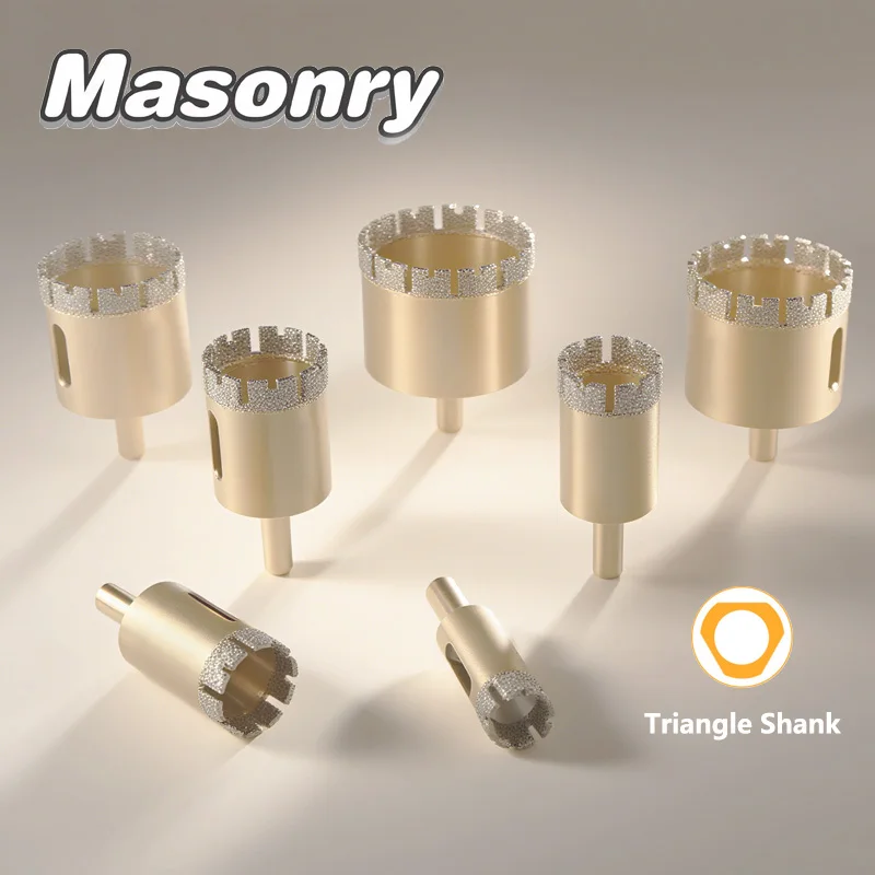 

18-75 мм паяное алмазное сверло для сухого сверла с треугольным хвостовиком, кольцевая пила для керамической плитки, гранита, мрамора, камня, инструменты для открывания отверстий