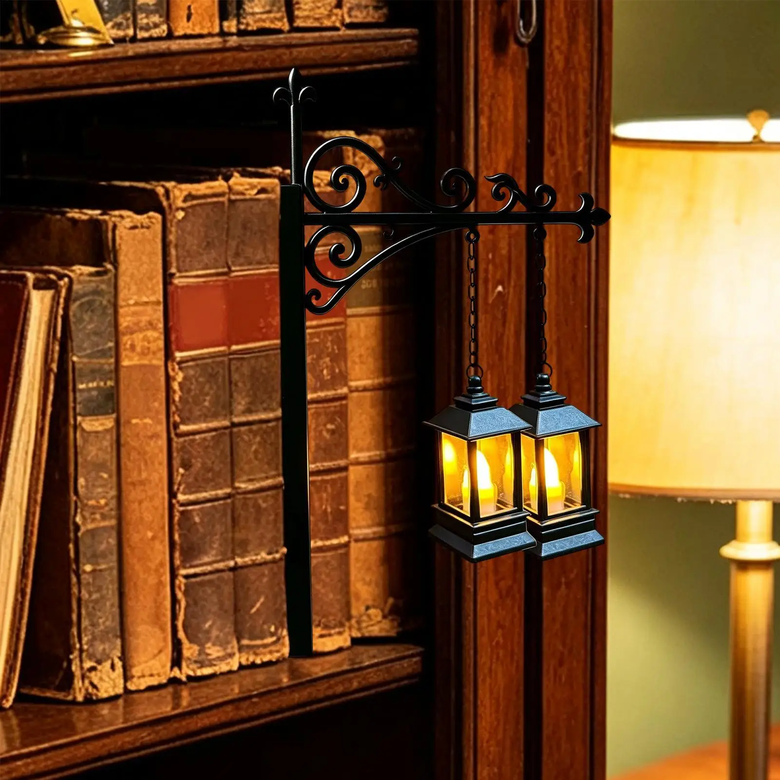 Library Lantern Decorative Bookshelf Lamp, Vintage LED Book Nook Light, Portable Table Desk Luminaire for Bookworms Home