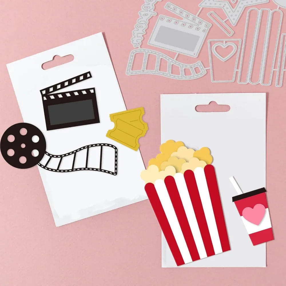 1Sheet Metal Movie Viewing Cut Dies Popcorn and Film Roll Embossing Template Cola and Die Cuts for Card Scrapbooking for Card