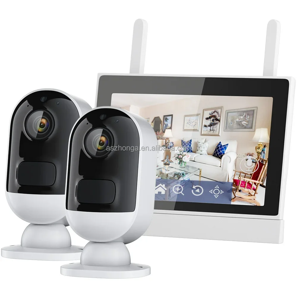 

2/4CH Mini Smart Wireless Ip Network Security Home Surveillance CCTV Battery Camera System 3MP WiFi 7 Inch LCD Nvr Kit